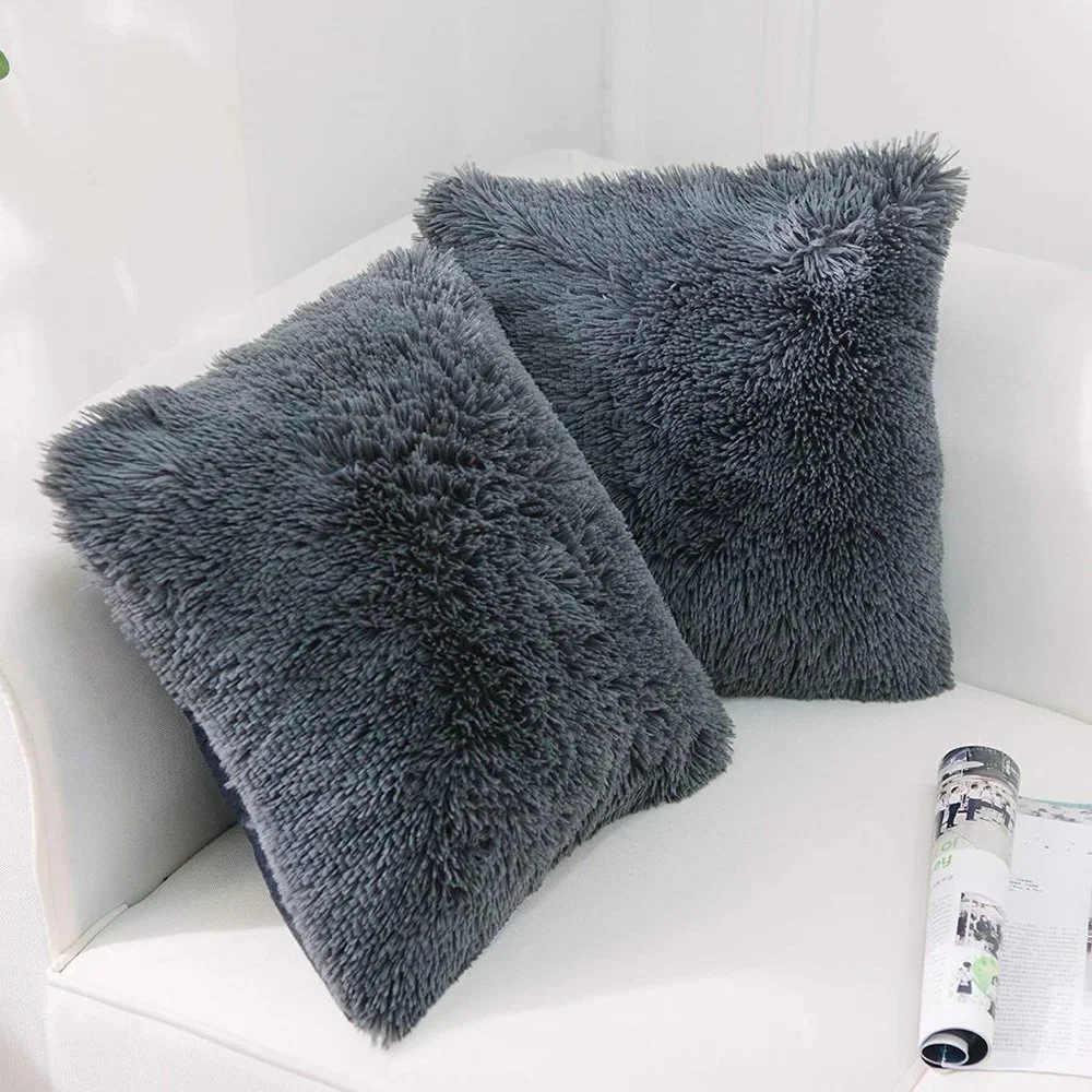 Deep Gray Luxury Furry Soft Adorable Trendy Pompom Throw Pillow Decor Cover Set